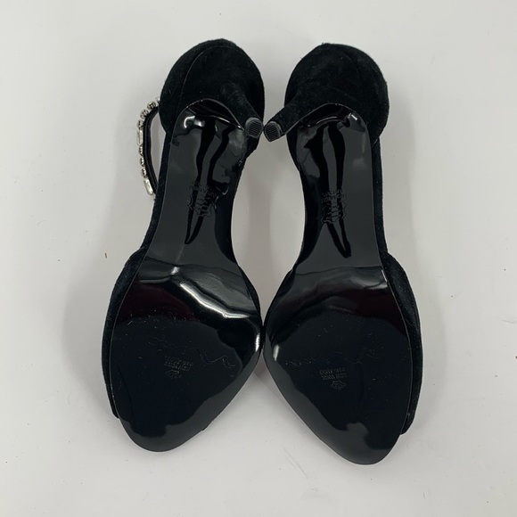 Nina black suede sandal heel shoe peeptoe clear crystal ankle strap formal 8.5 - Picture 6 of 6